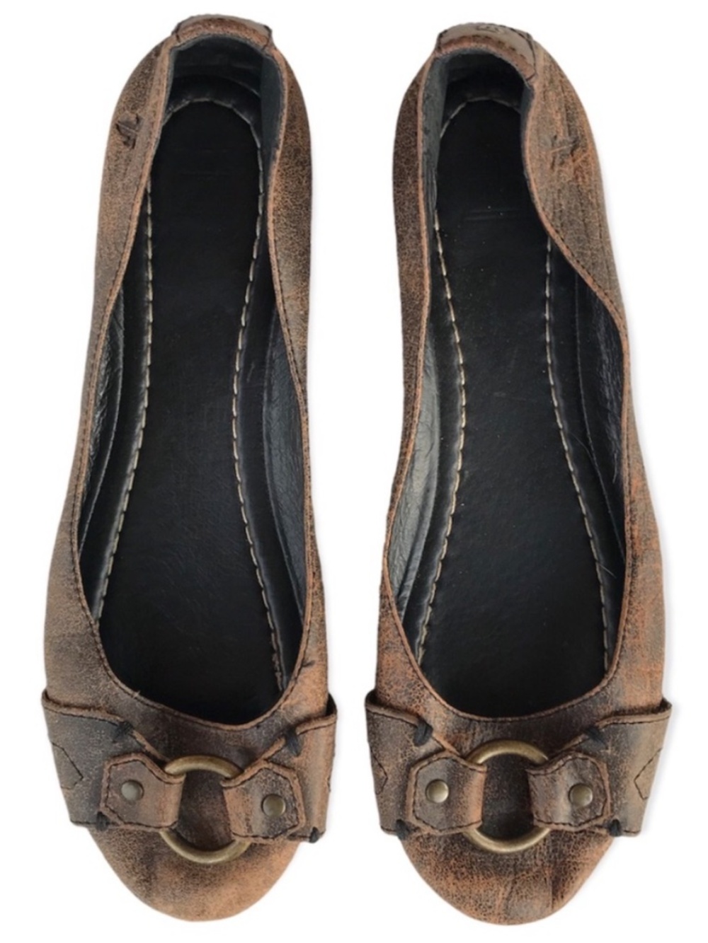 Frye Carson Harness Brown Soft Leather Ballet Flats Slip On Sz 9M